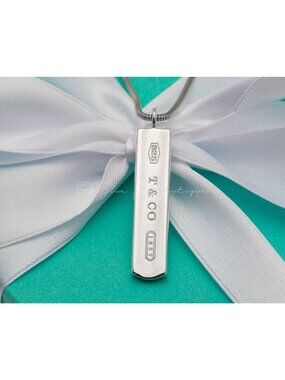Tiffany & Co. Necklace Vintage 1837 T & Co. Bar Pendant 925 Silver 18" Chain